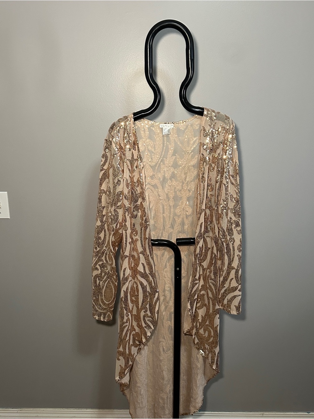 Ladies Venus High Low Rose Gold Sequined Duster